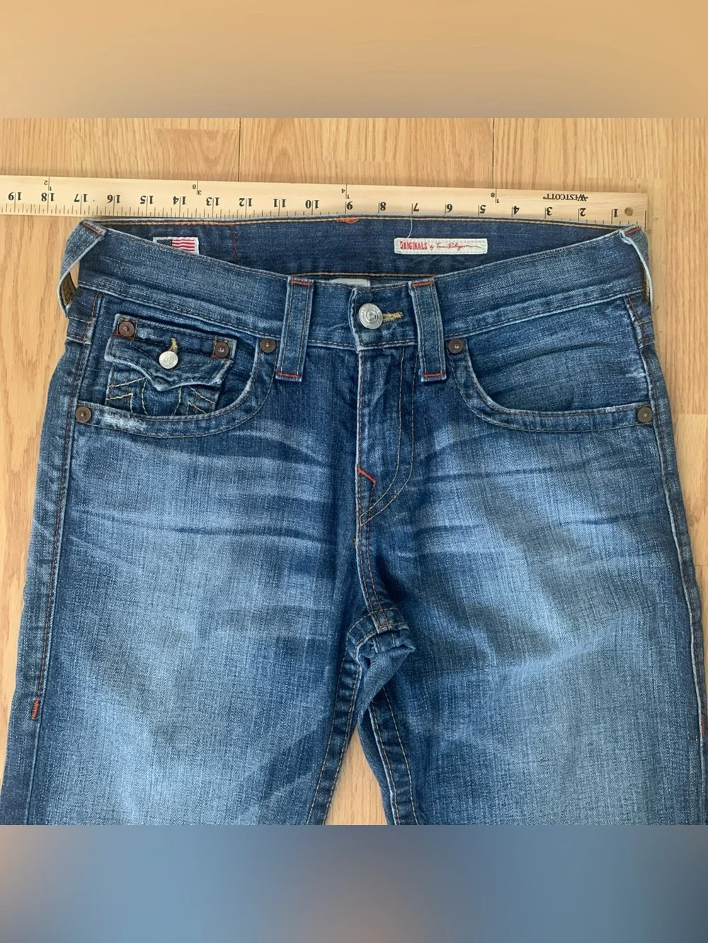VTG True Religion Ricky Jeans 30 Flap Pockets Blue Medium Wash 100% cotton Y2K
